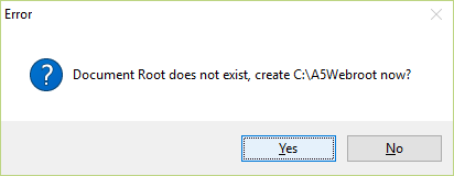 Message asking to create the C:\A5Webroot directory.